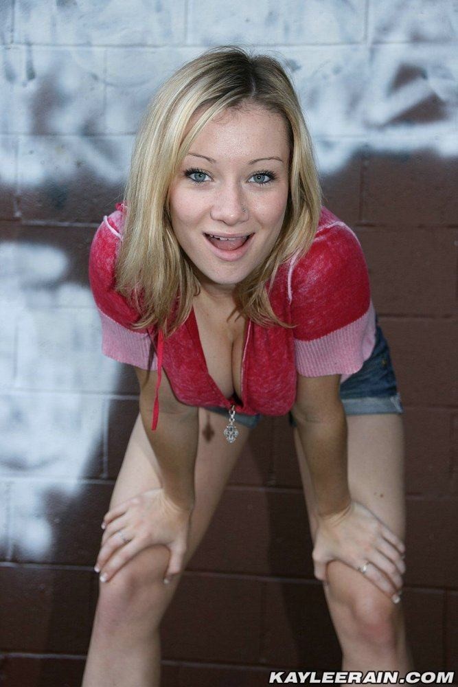 Amazing blonde nineteen year old Kaylee Rain stripping outdoors #73707731