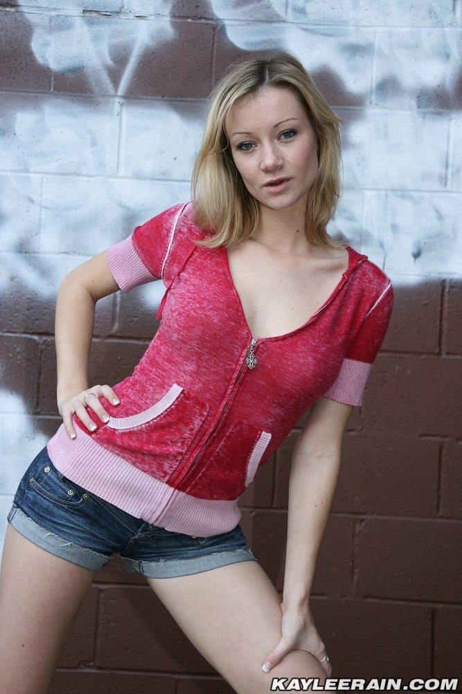 Amazing blonde nineteen year old Kaylee Rain stripping outdoors #73707744