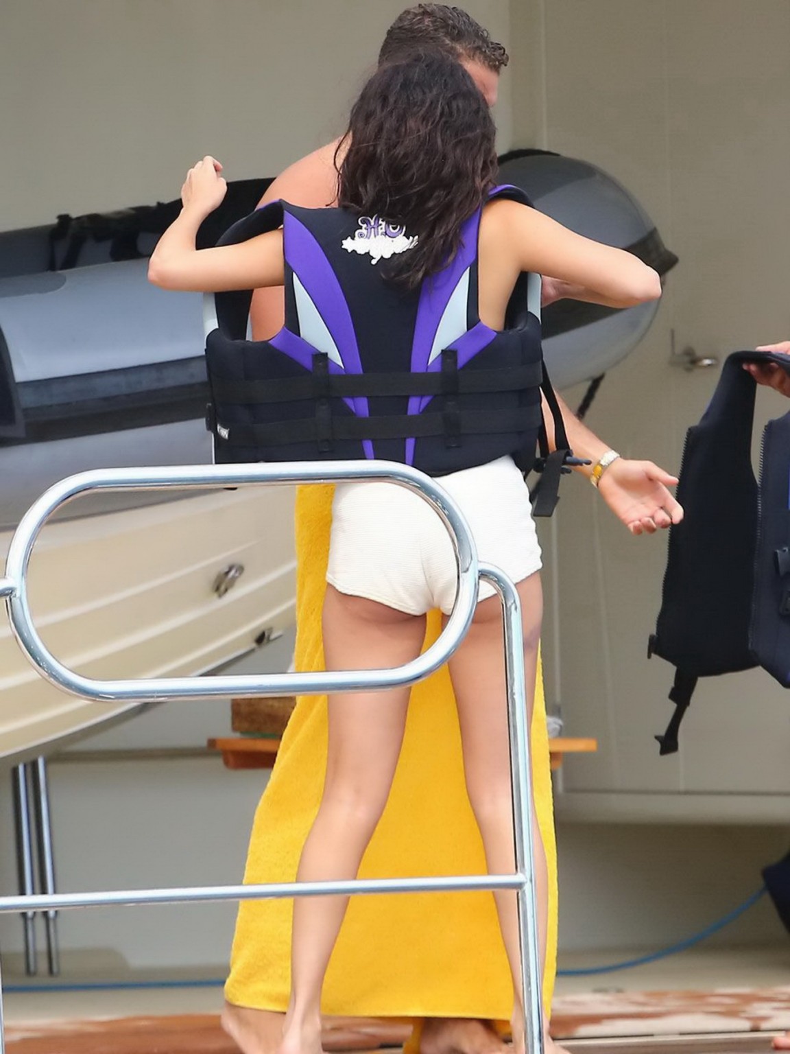 Selena Gomez and Cara Delevingne wearing skimpy black bikinis at a yacht in Sain #75189605