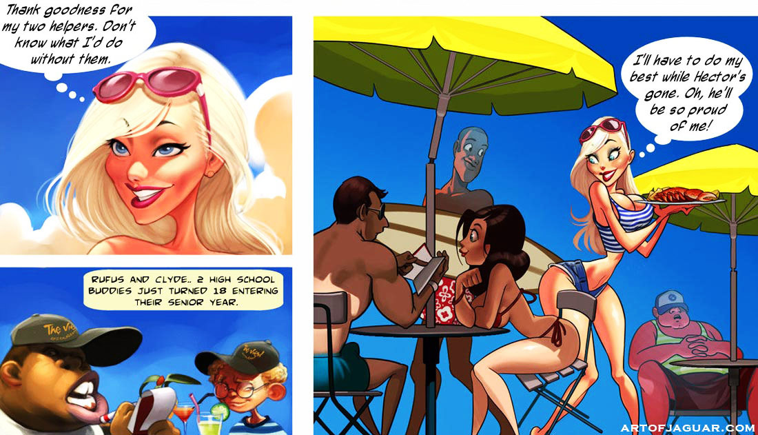 Erwachsenen-Comic von heißer Big-Tit-Bikini-Milf, die einen neuen Sommerjob hat
 #69392728