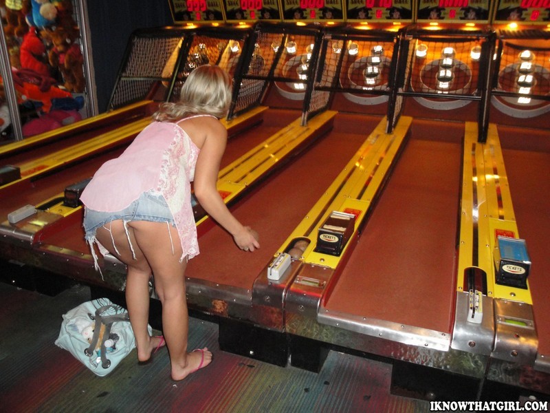 Wild blonde girlfriend flashes in an arcade and fucks for jizz #75884298