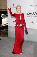 Sharon Stone Braless Wearing A Tight Red Dress At AmfARs 21st Cinema Against AID