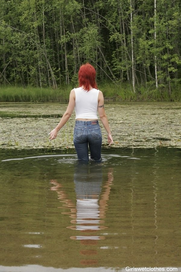 Hot babe wetting her jeans in the lake #72322124