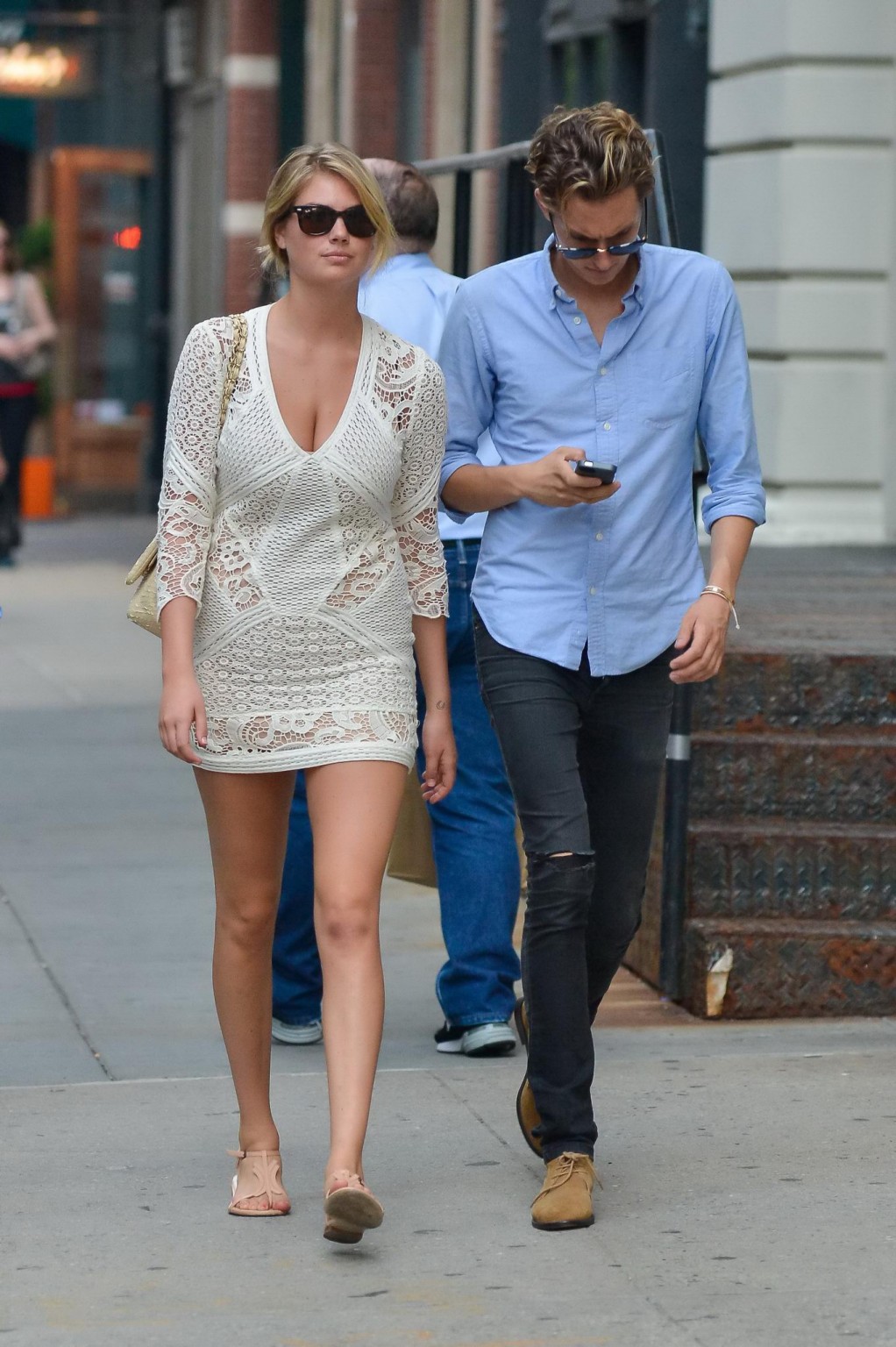 Kate Upton leggy  cleavy wearing a lace mini dress out in NYC #75224791