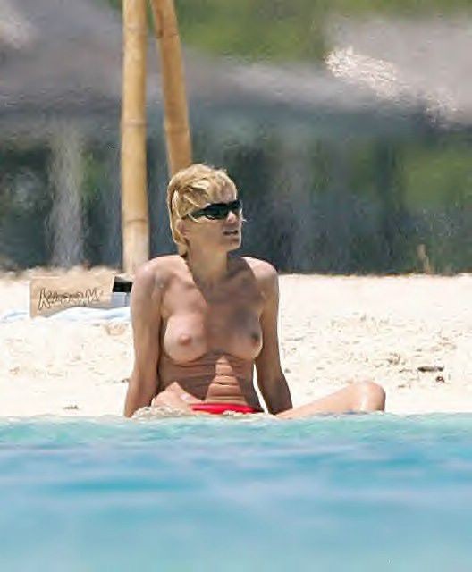 Sharon Stone topless in a bikini at the beach in these pics #75380757