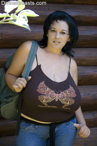 Amateur BBW babe Bianca unleashes giant tits outdoors #67235322