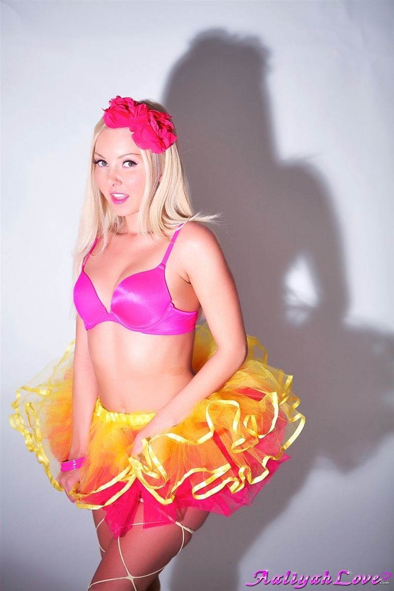 Aaliyah Love shakes her tail in a pink and yellow tutu #73588315