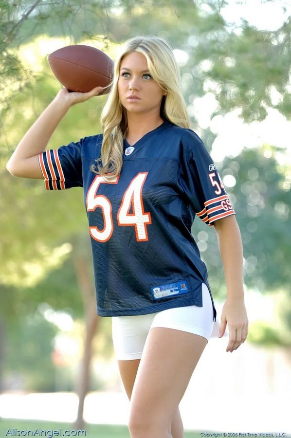 Busty Alison Angel playing football outside with camel toe #73973642