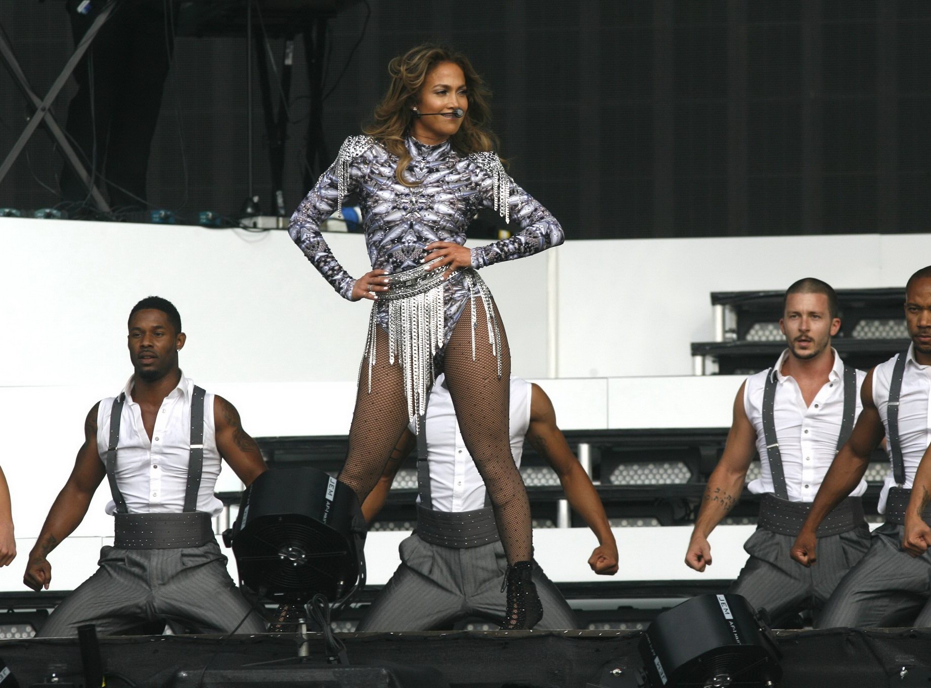 Jennifer Lopez leggy in fishnets  body suit performing on stage in London #75224503