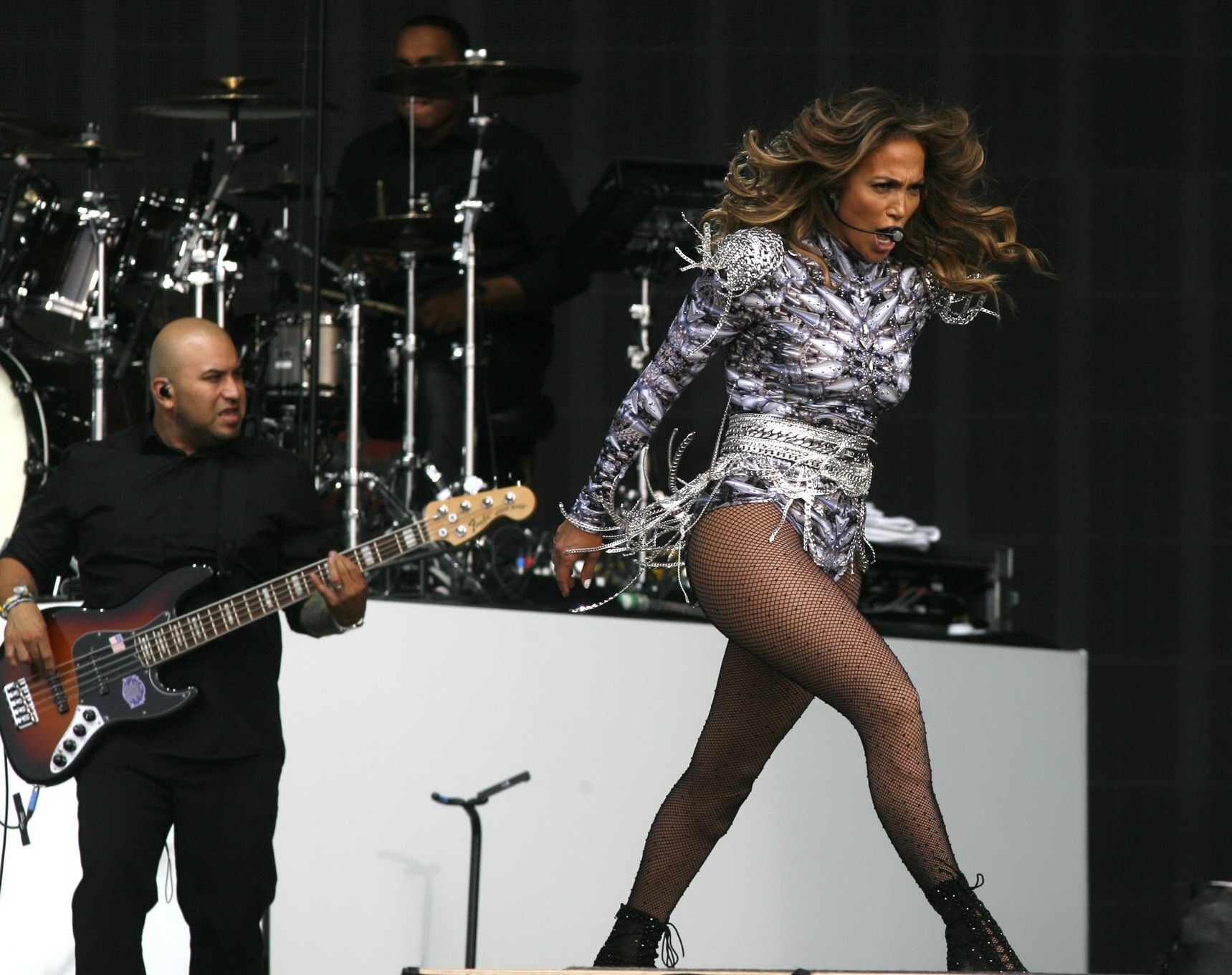 Jennifer Lopez leggy in fishnets  body suit performing on stage in London #75224511