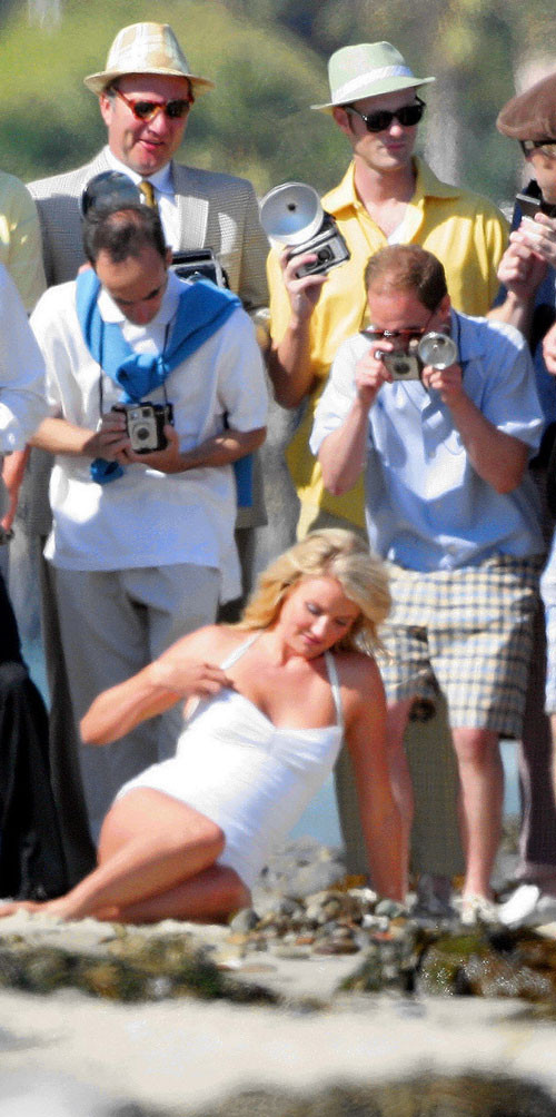 Cameron Diaz show tits in pool and beach paparazzi pictures #75438062