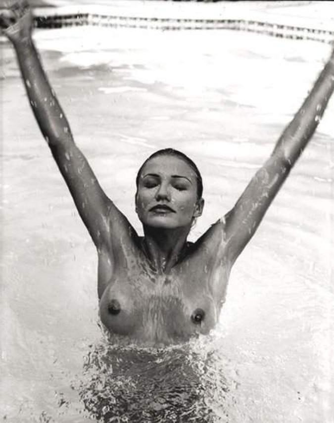 Cameron Diaz show tits in pool and beach paparazzi pictures #75438188