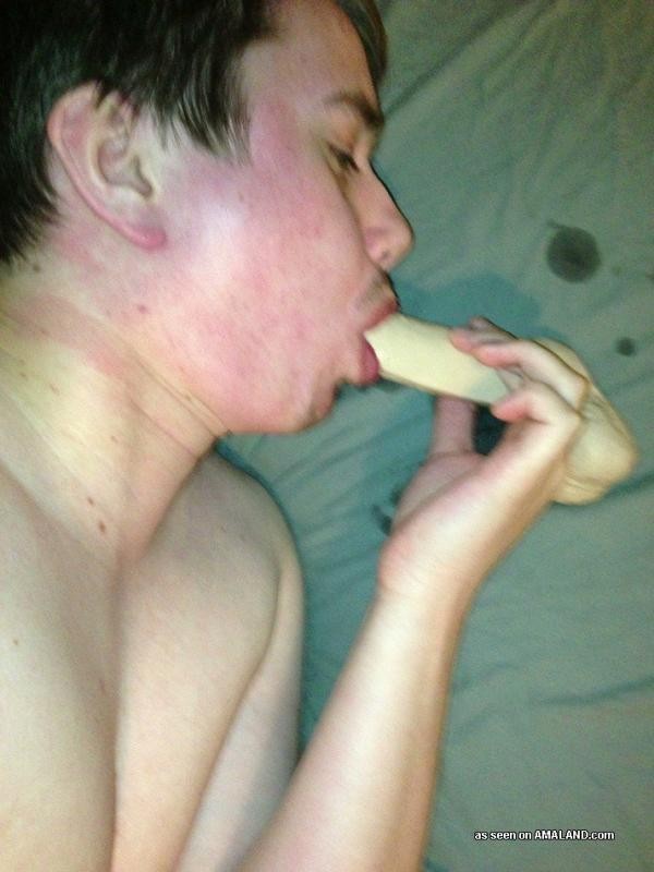 Collection of an amateur twink sucking his dildo #76915416