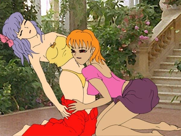 Anime-Schulmädchen schreit vor Schmerz in der Mädchenumkleide
 #69593392