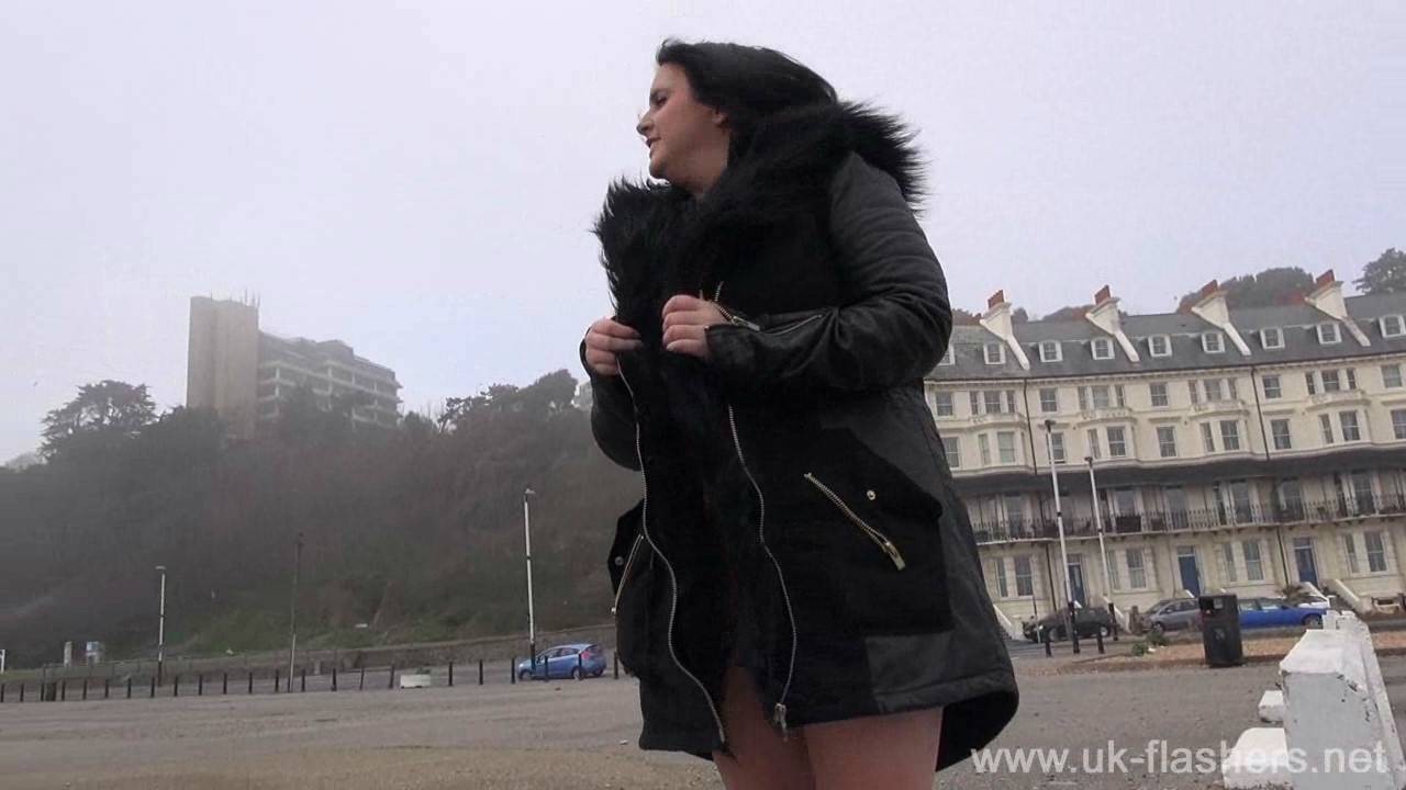 Amateur exhibitionist Sarah Jane on a day out during winter #67322872