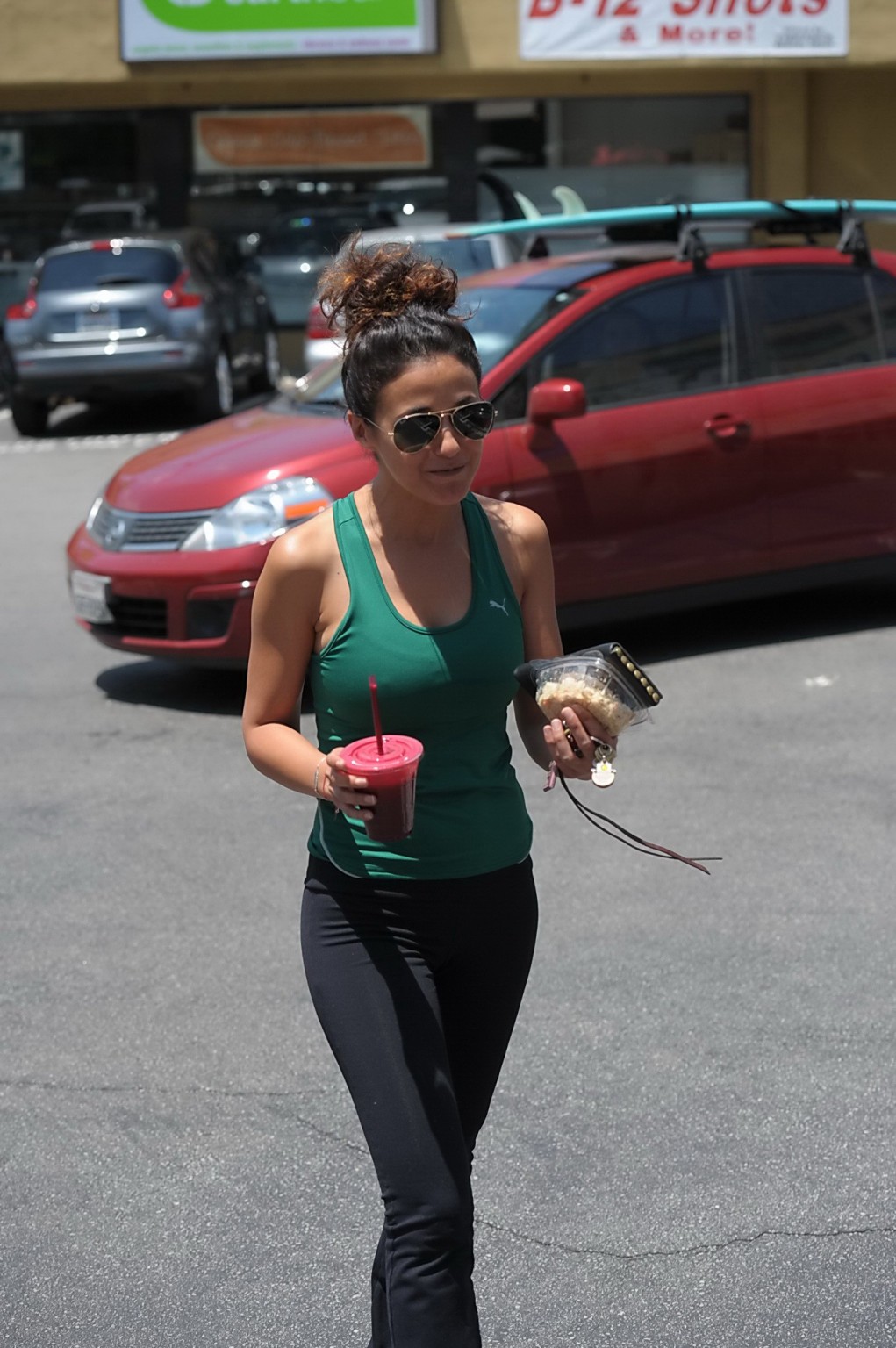 Emmanuelle Chriqui busty wearing tiny green top and tights out in Hollywood #75224683