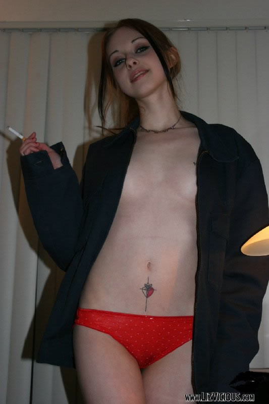 Redhead goth chick smoking nude #78992522