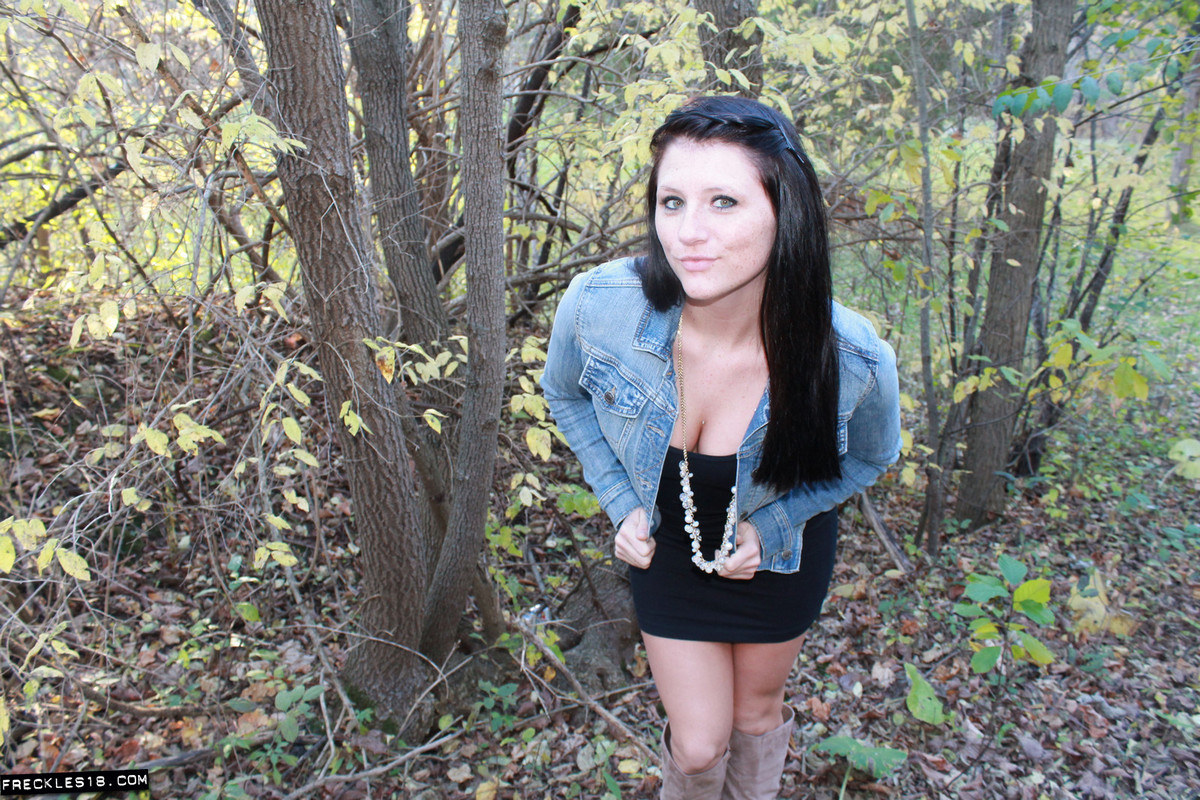 Teen Freckles 18 enjoys nature stripping off skirt in woods #72569684