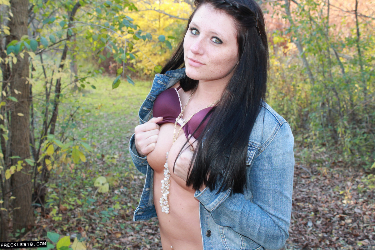 Teen Freckles 18 enjoys nature stripping off skirt in woods #72569717