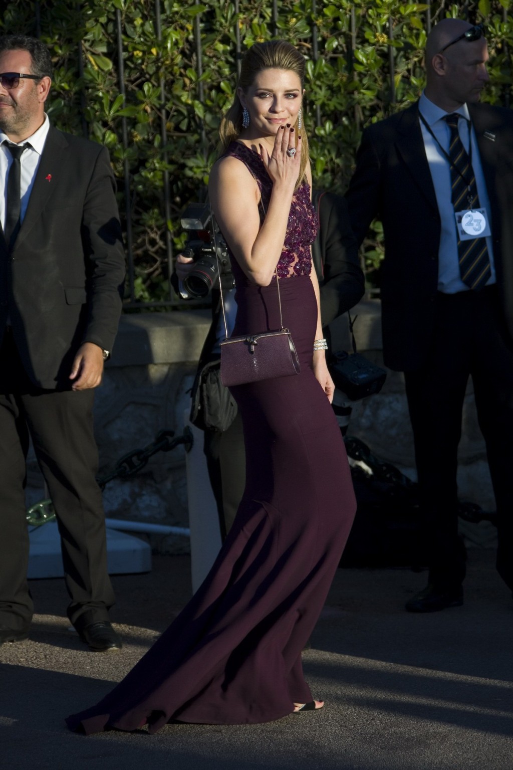 Mischa Barton braless in a purple sheer lace dress #75142163
