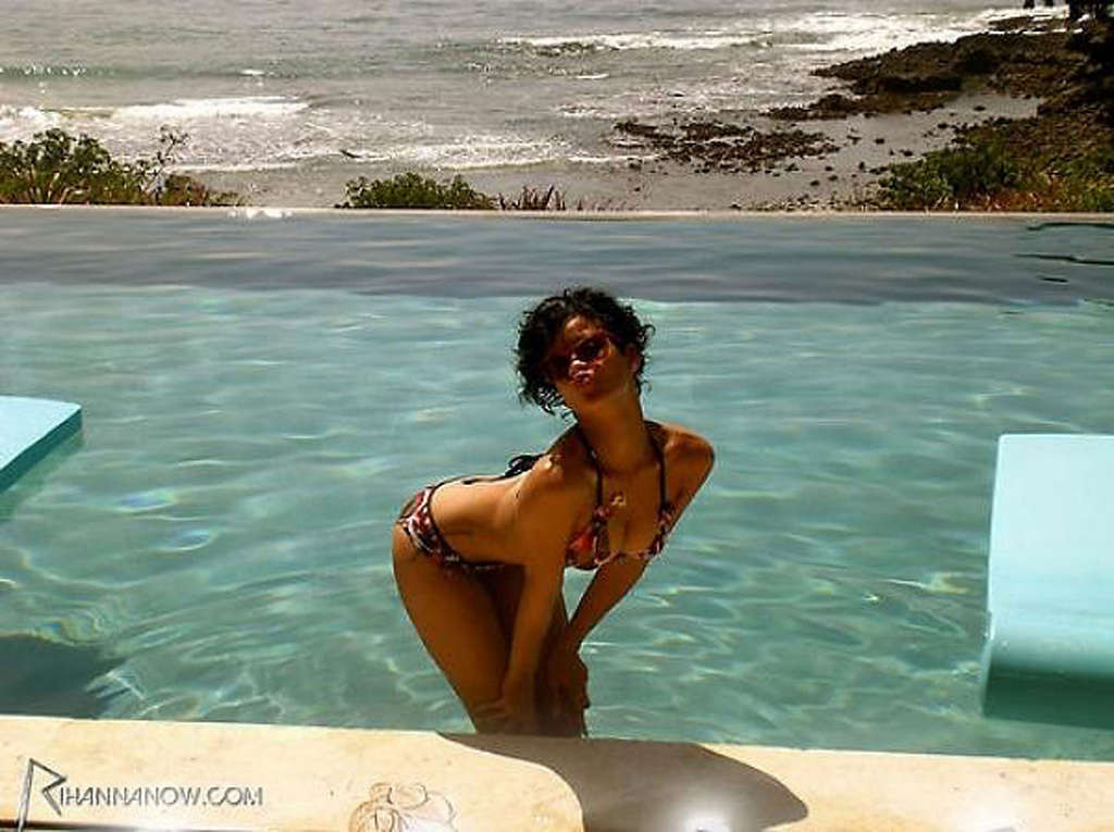 Rihanna enjoying on pool and showing her sexy tits and ass in evening skirt #75369280