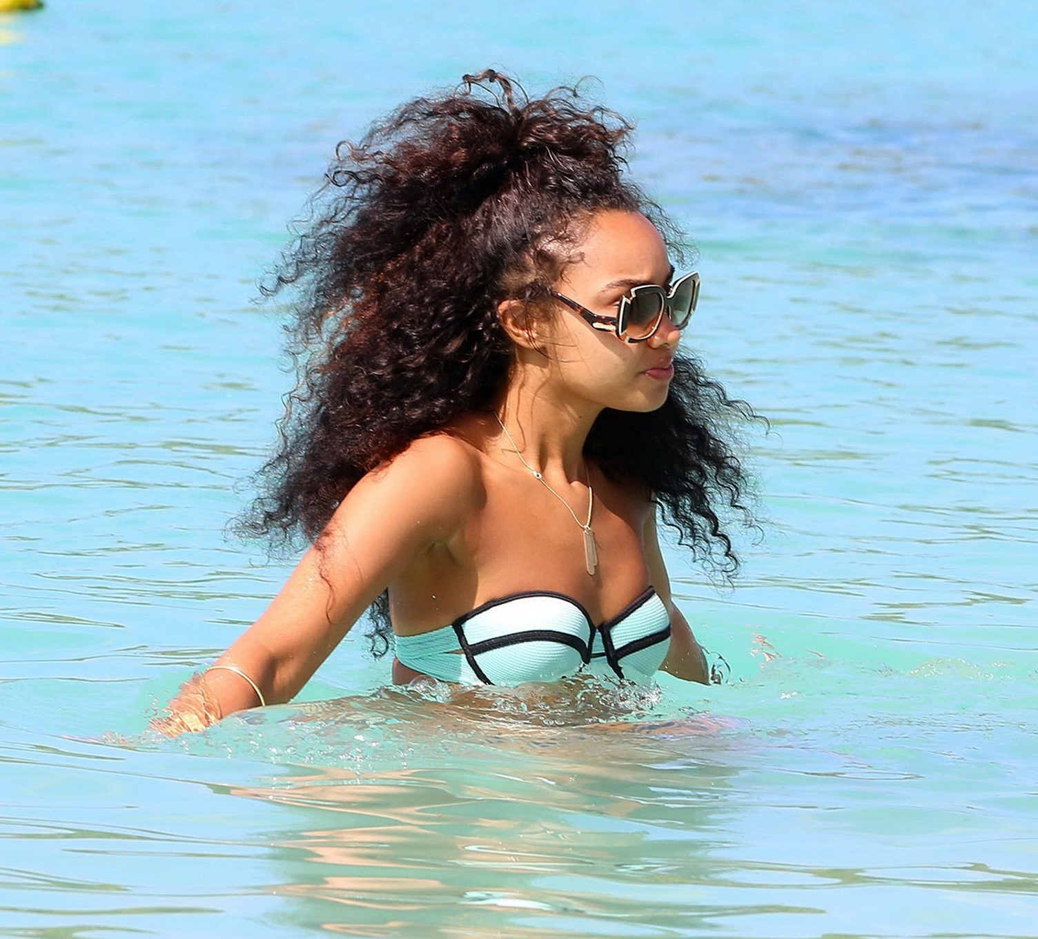 LeighAnne Pinnock wearing tiny strapless bikini at the beach in Barbados #75177606