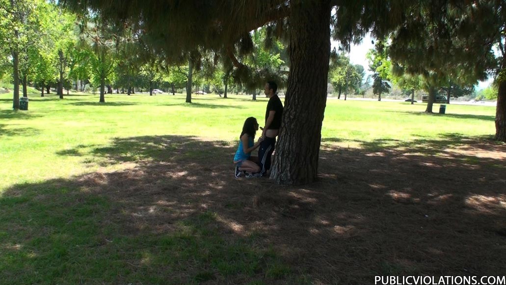 Horny brunette babe having sex in a public park #78608134