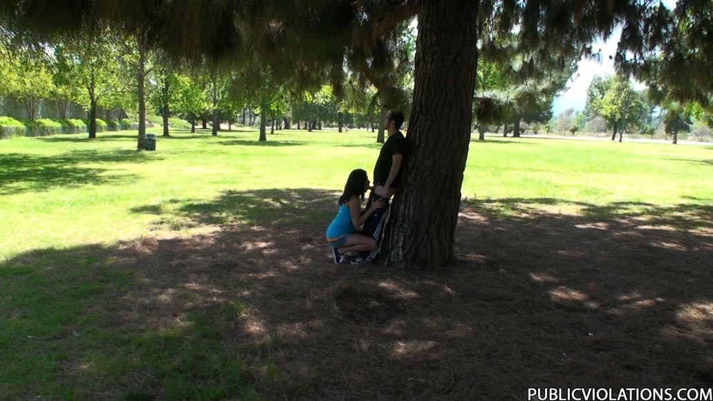 Horny brunette babe having sex in a public park #78608154