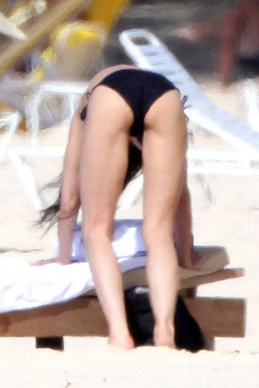 Demi Moore exposing sexy body and hot ass in black bikini on beach #75317290