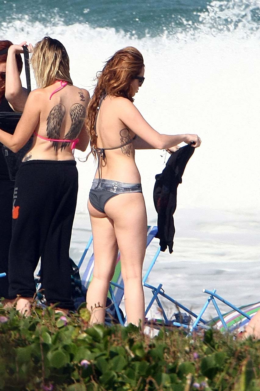 Miley Cyrus exposing her great and sexy body in bikini on beach and upskirt papa #75304546