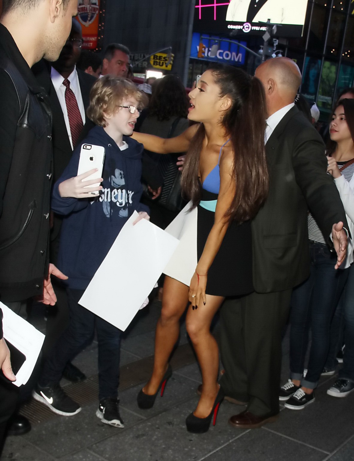 Ariana Grande leggy showing huge cleavage in NYC #75152519