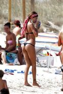 Belen Rodriguez Showing Her Fantastic Ass In Black Thong Bikini On Beach