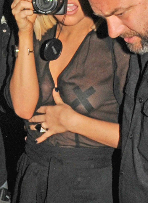 Lady Gaga showing her nice tits in see thru dress and upskirt paparazzi pictures #75397937