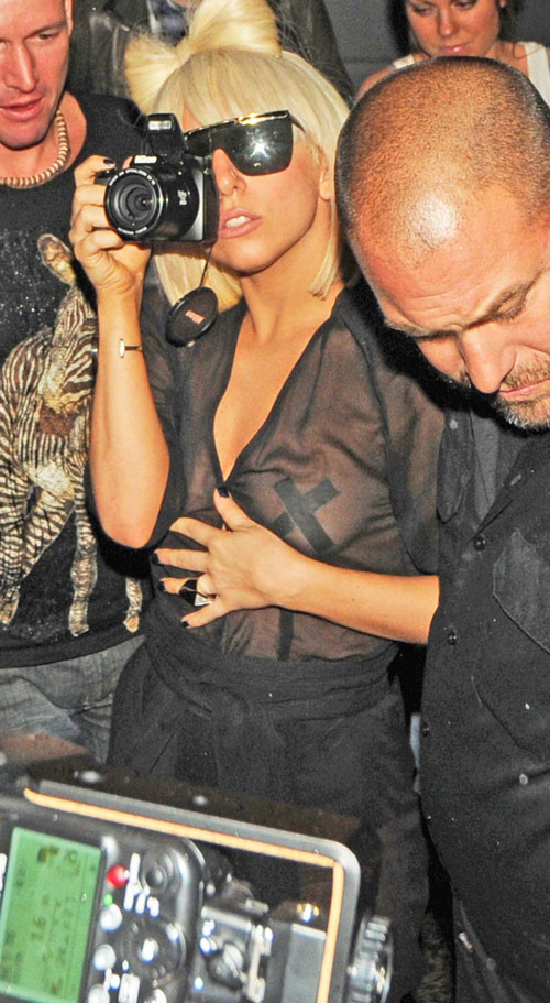 Lady Gaga showing her nice tits in see thru dress and upskirt paparazzi pictures #75397952