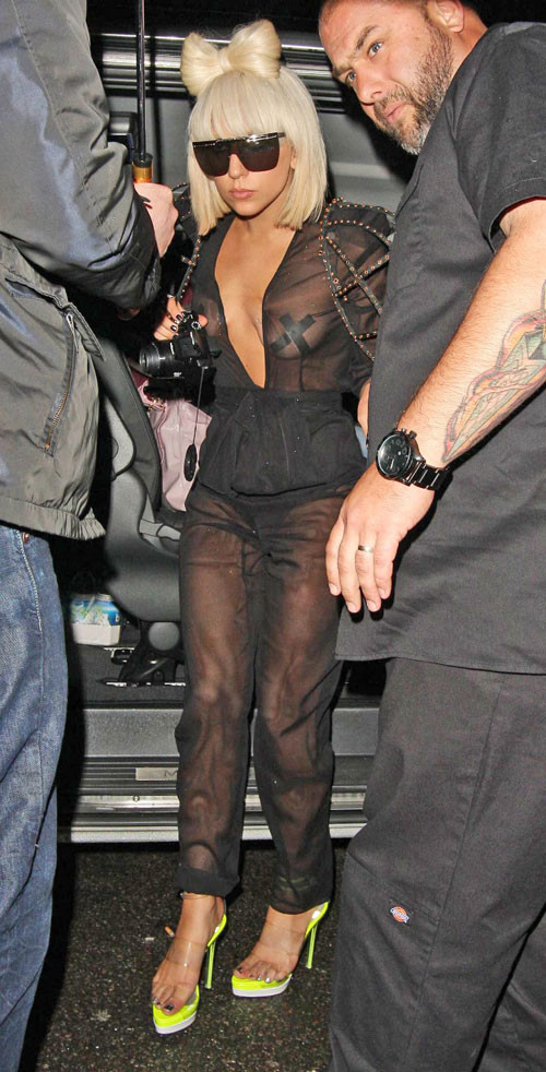 Lady Gaga showing her nice tits in see thru dress and upskirt paparazzi pictures #75397980