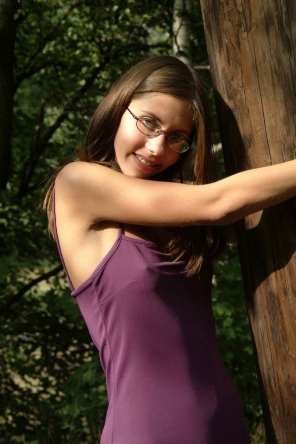 Geeky teen in glasses shows ass outdoors #79480816