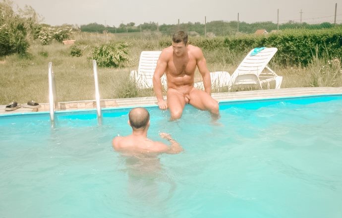 Tanned muscle fellows sucking and fucking in and by the pool #76944394