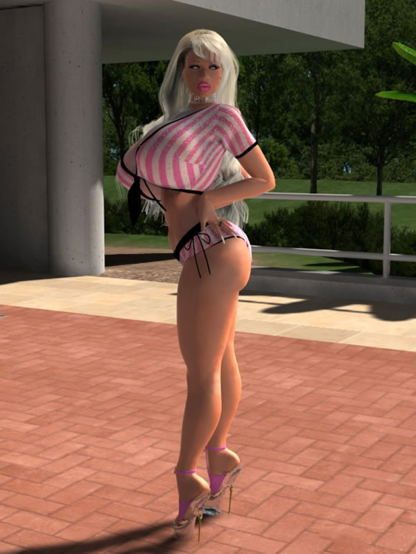 Hot 3D blonde with huge breasts posing outdoors #67049724