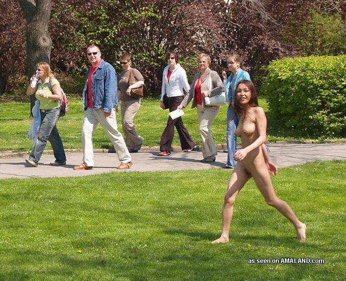 Eighteen year old Asian girlfriend takes a naked walk in public #68470398