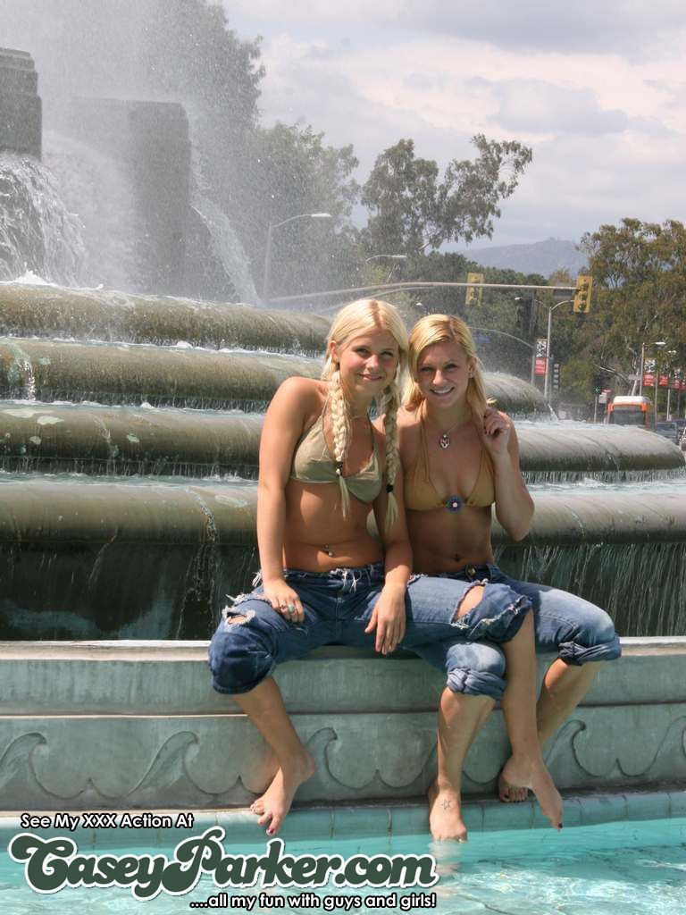 Casey Parker and girlfriend Cali play in a fountain and have sex by the swimming #67790006