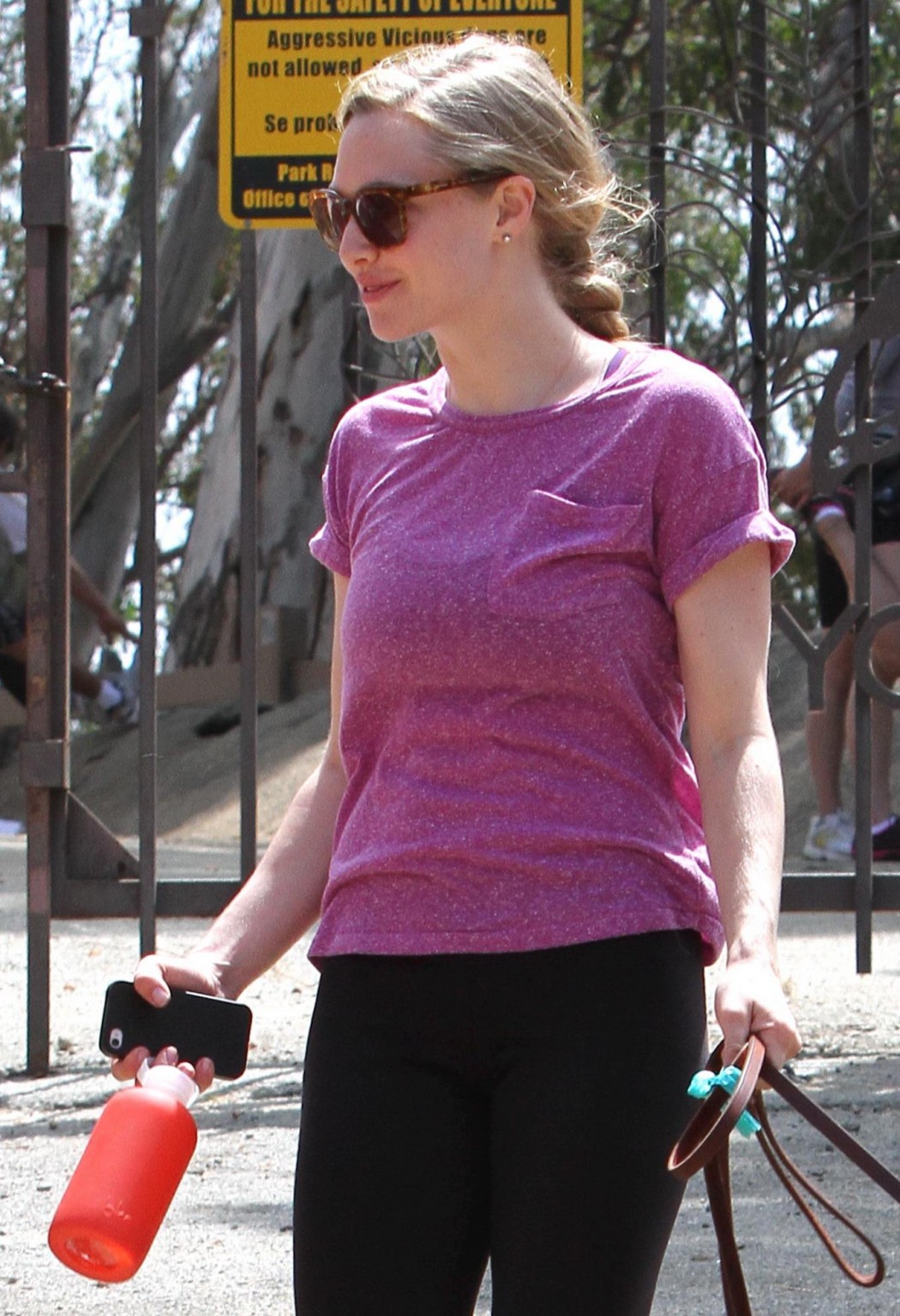 Amanda Seyfried shows her ass in black tights while hiking Runyon Canyon in Cali #75257975