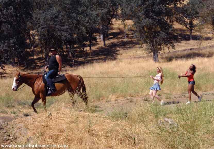 Two ladies bound and having rough sex in the countryside #72088282