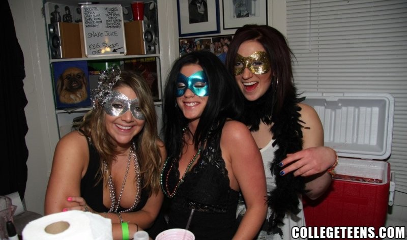 Hot College girls go wild and get hammered hard when drunk at a Mardi Gras party #67723945