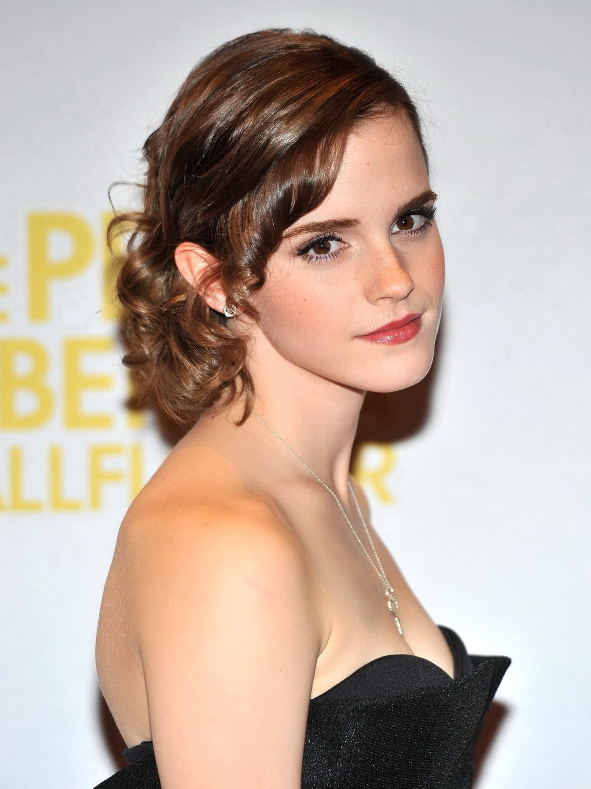 Emma Watson cleavy wearing a black strapless dress at ' Perks of Being a Wallflo #75251708