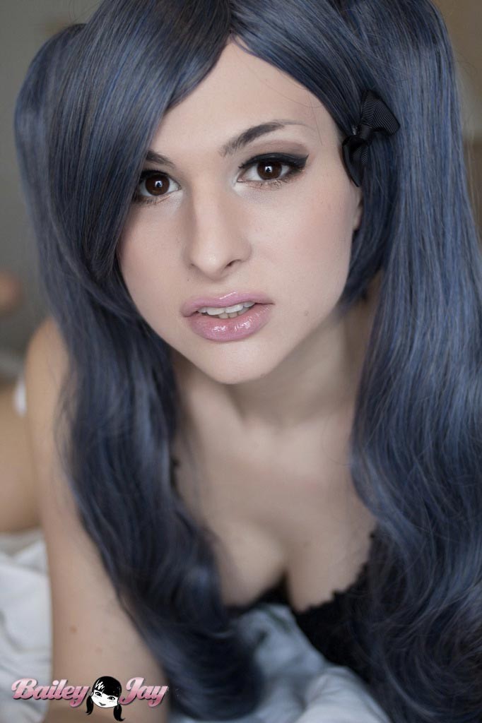 Bailey Jay with blue hair posing her big shemale cock #79206301