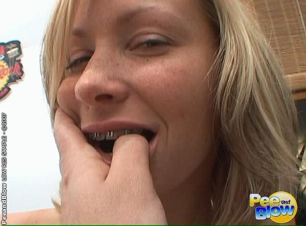 Girl in braces sucking cock and getting a piss facial #74630476