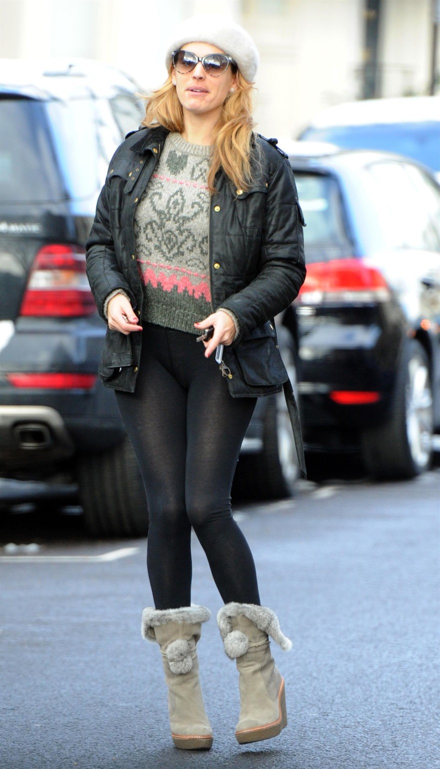 Kelly Brook shows ass  cameltoe wearing black see through tights outside her hom #75274076