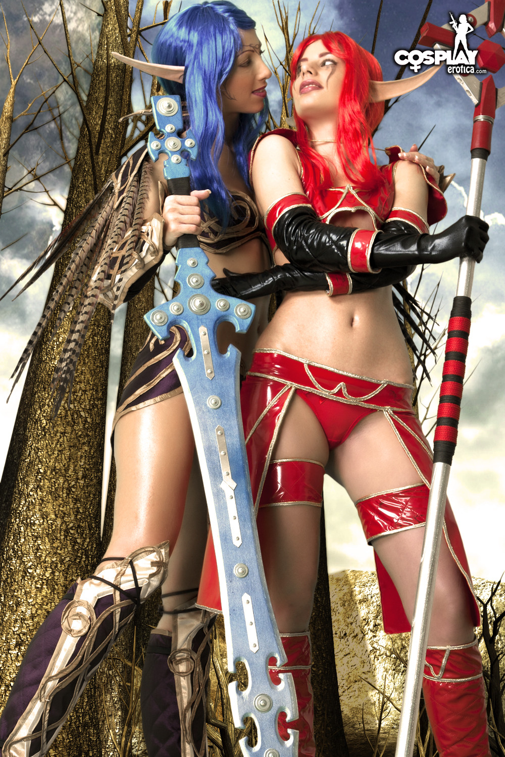 Angela And Marylin In Cosplay Lesbian Fun In A Warcraft Fantasy World Wearing Wi
