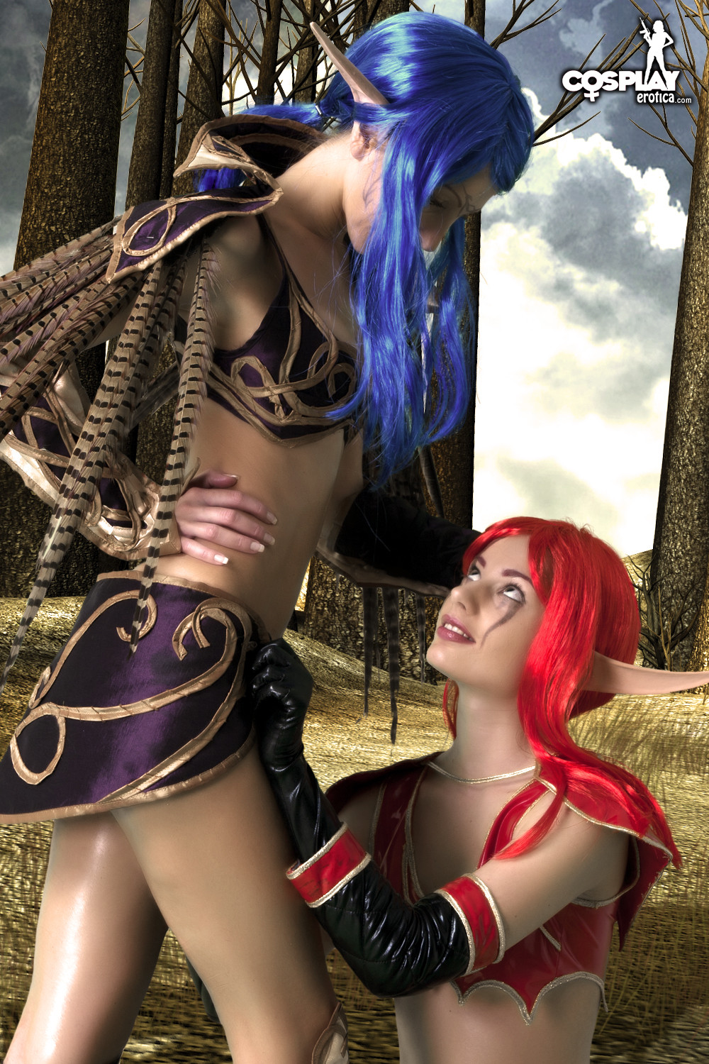 Angela and Marylin in cosplay lesbian fun in a Warcraft fantasy world wearing wi #75734486