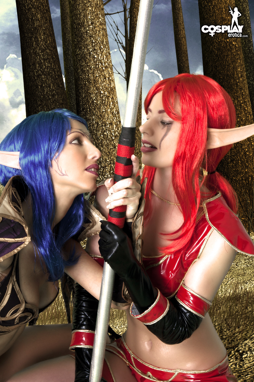 Angela and Marylin in cosplay lesbian fun in a Warcraft fantasy world wearing wi #75734550